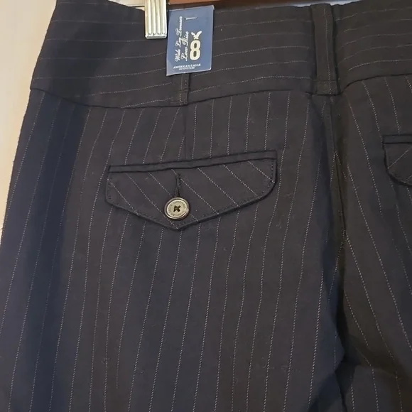 American Eagle Womens Navy Pinstripe Wide Leg Pants Size 8 NWT - Picture 4 of 10